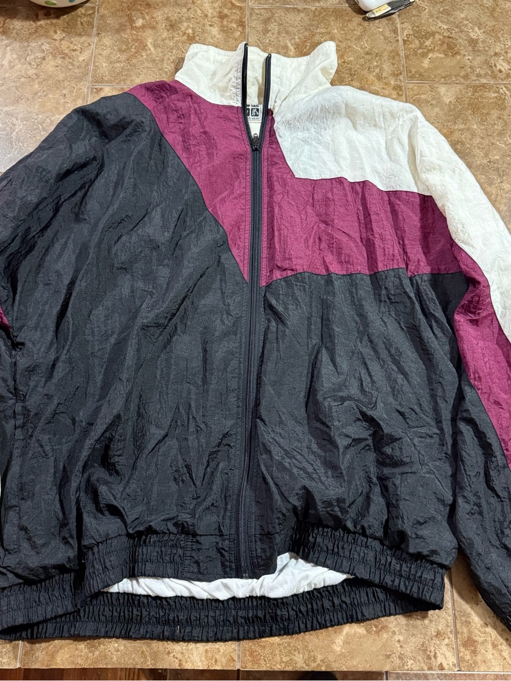 Vintage Color-block windbreaker Jacket in Black, White & Plum